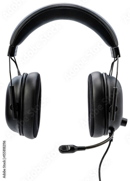 Fototapeta Black Gaming headset isolated on white background With clipping path, Computer headphones with microphone E sport Game device PNG file.