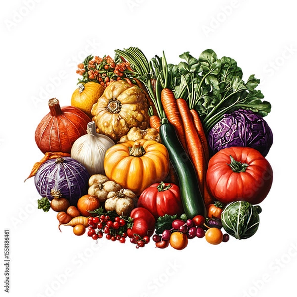 Obraz Vibrant Autumn Harvest A Colorful Collection of Fresh Vegetables and Pumpkins