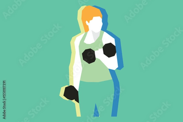 Fototapeta A woman is exercising using dumbbells illustration design