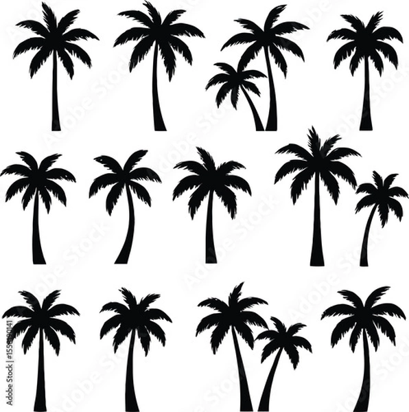 Obraz Palm tree silhouettes set black