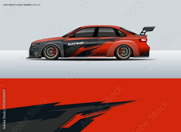 Fototapeta Car wrap design vector. Graphic abstract stripe racing background designs for wrap
