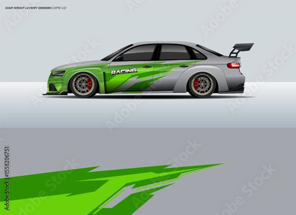 Fototapeta Car wrap design vector. Graphic abstract stripe racing background designs for wrap