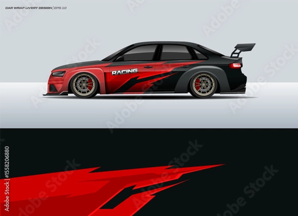 Fototapeta Car wrap design vector. Graphic abstract stripe racing background designs for wrap