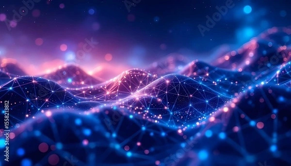 Obraz Network Landscape with Glowing Data Connections