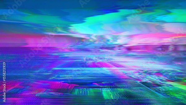Fototapeta Glitch noise static television. Royalty high-quality free best stock of abstract digital motion glitch art distorted background, CRT tv screen no signal, error, noise and distortions effect, colorful