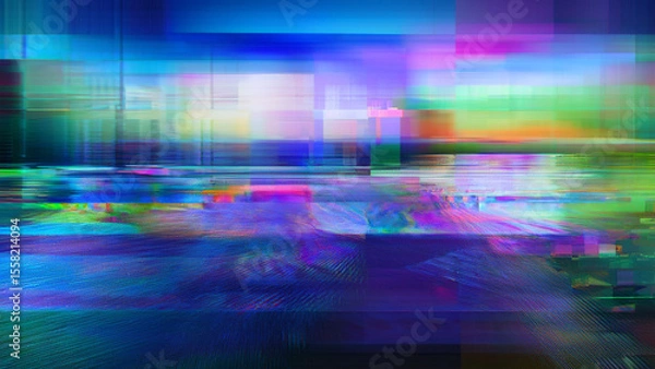 Obraz Glitch noise static television. Royalty high-quality free best stock of abstract digital motion glitch art distorted background, CRT tv screen no signal, error, noise and distortions effect, colorful