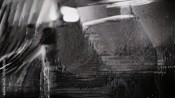 Fototapeta Glitch noise static television. Royalty high-quality free best stock of abstract digital motion art distorted background, CRT tv screen no signal, error, noise and distortions effect, black and white