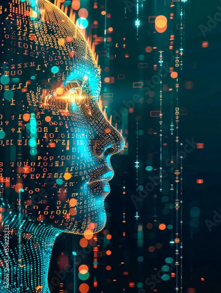 Fototapeta Visage et points lumineux, concept de technologie