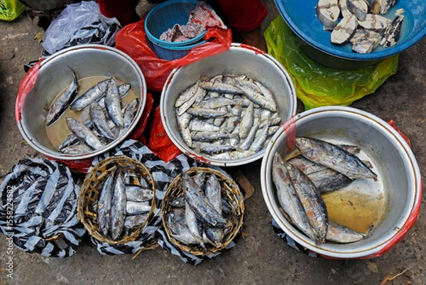 Obraz Small fishes on sale in a traditional open market on the streets of Ubud, Bali, Indonesia