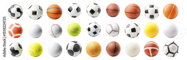 Fototapeta Collection of Various Sport Balls Including Soccer, Tennis and More, Isolated on Transparent, white background