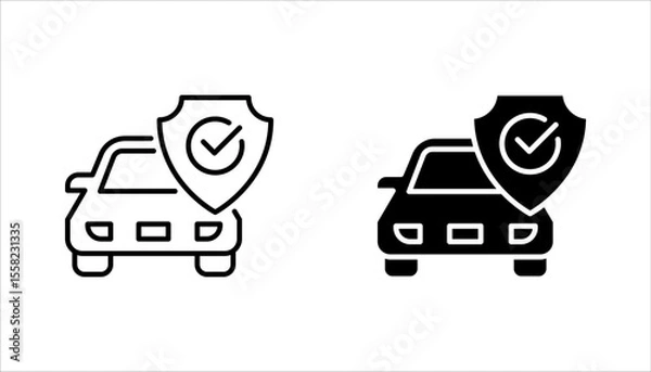 Fototapeta Car insurance icon set. car protection, care and security for the automobile, car with shield icon, vector illustration on white background