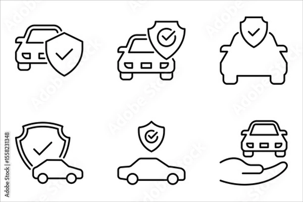 Fototapeta Car insurance icon set. car protection, care and security for the automobile, car with shield icon, vector illustration on white background