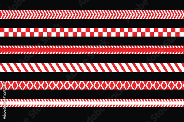 Fototapeta white and red caution warning tape set for industrial safety, road, construction, hazard area. vector illustration with transparent background