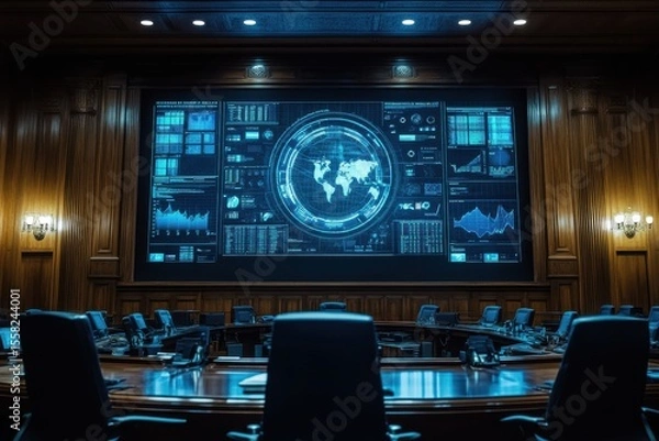 Obraz Digital Screen Displaying Data and Charts in Modern Courtroom Environment