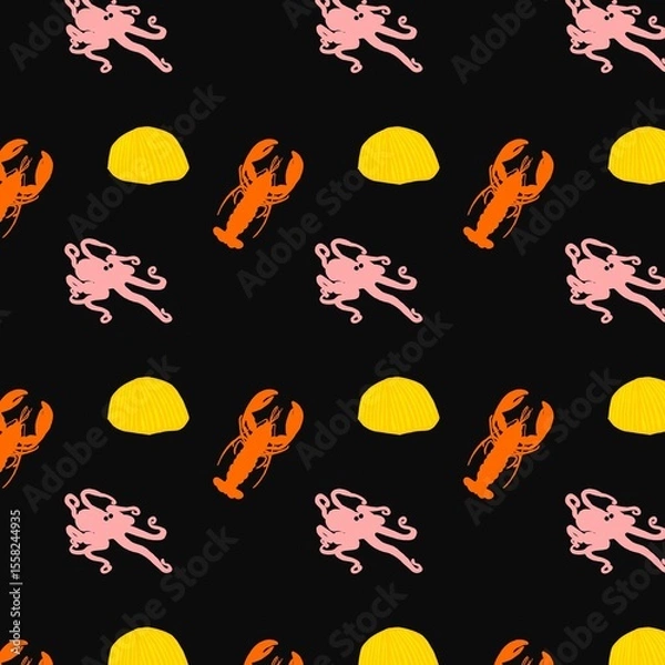 Fototapeta Seafood seamless pattern