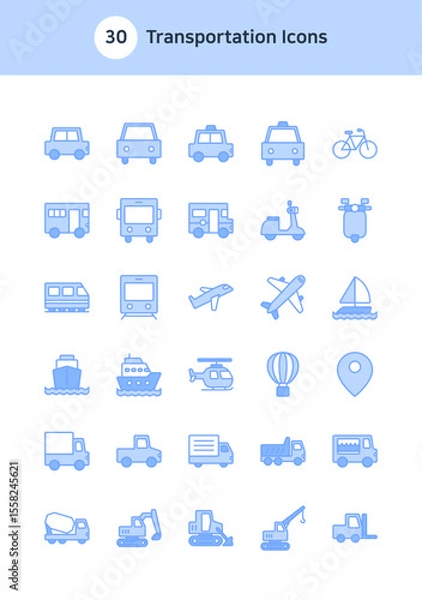 Fototapeta Set of transportation icons in blue.