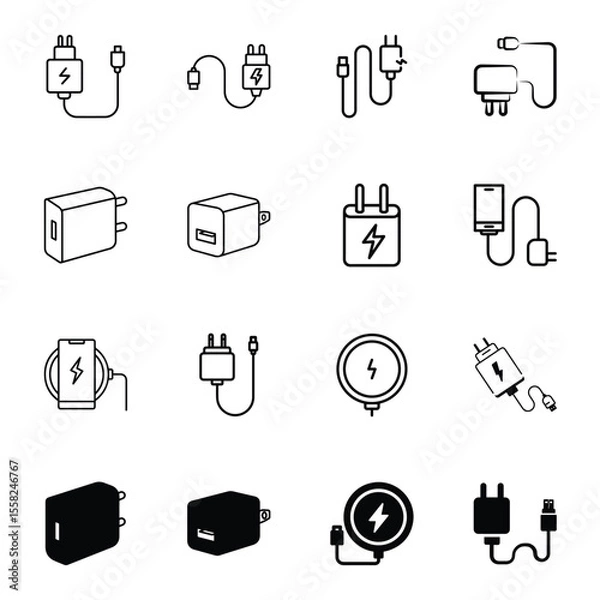 Fototapeta Mobile phone charger icon, phone charger vector. Phone charger for mobile app interfaces, electronics websites.