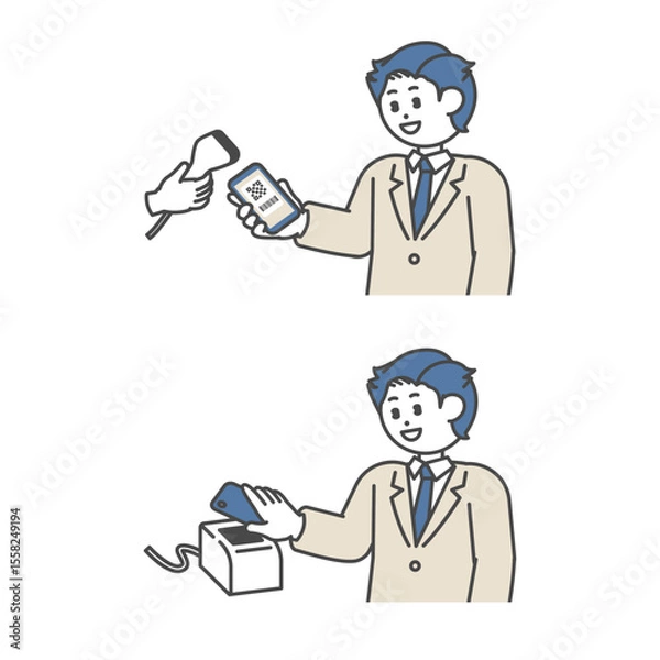 Obraz バーコード決済をするスーツ姿の男性