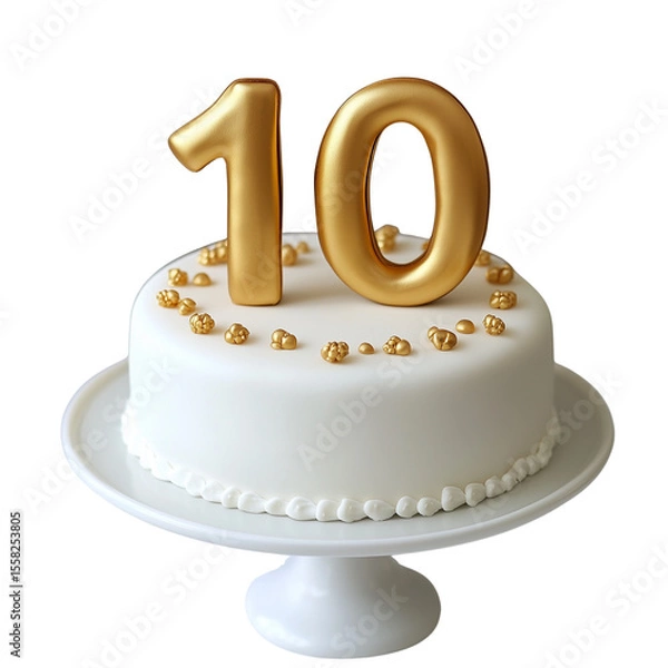 Fototapeta 3D golden number 10 on top of a cake, isolated on a transparent background (2)