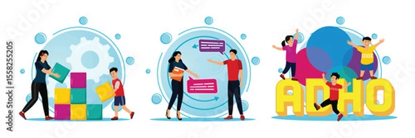 Obraz Social emotional development concept. Social interaction skills. ADHD.