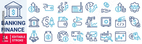 Fototapeta Banking and finance web line icon. Money, accounting, deposit, wallet, coins icons. Vector illustration