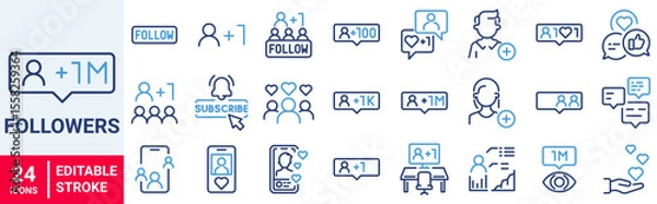Fototapeta Followers web line icons. Like, comment. Vector illustration