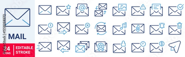 Fototapeta Email web Line Icons. Mail message. Newsletter, Email document. Editable Stroke.