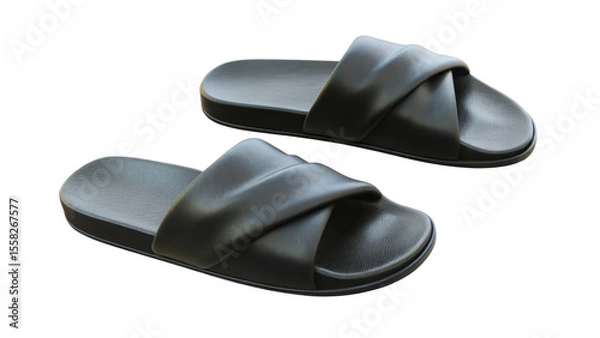 Obraz 3D illustration Black slide sandals with crossed straps.
