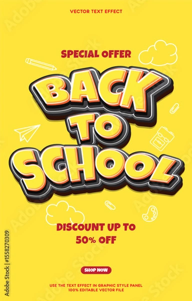 Fototapeta Back to school vertical banner template with editable text effects