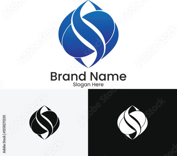 Fototapeta Abstract blue and white logo design with flowing curves and text placeholder