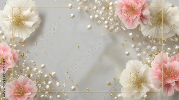Obraz Cute background wallpaper with pink flowers and pearls