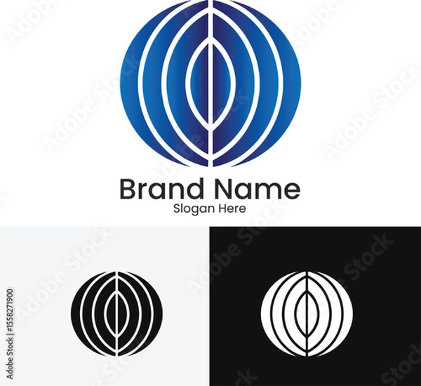 Fototapeta Abstract blue sphere logo design with brand name and slogan placeholder