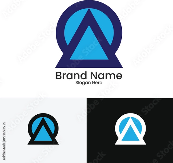 Fototapeta Modern abstract logo design with a blue triangle inside a circle and a text placeholder