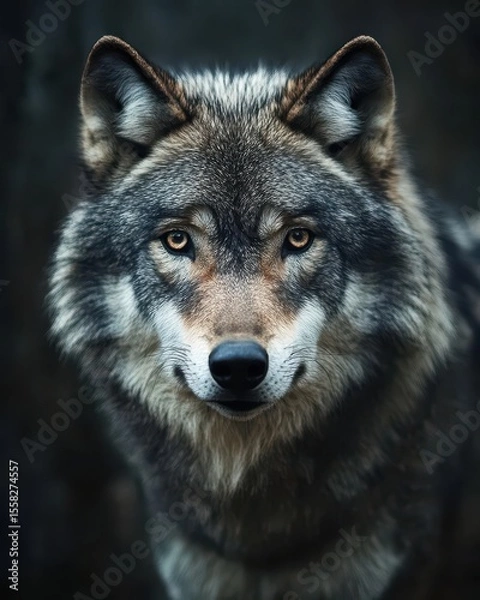 Obraz Majestic Wolf Face: A Glimpse into the Wild Spirit of Nature's Grey Predator
