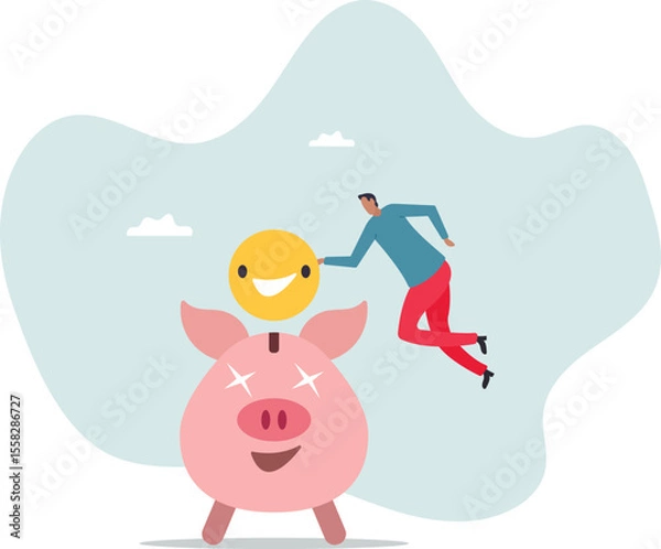 Obraz Money to buy happiness, saving for happy retirement or pay for happy lifestyle.character for design.