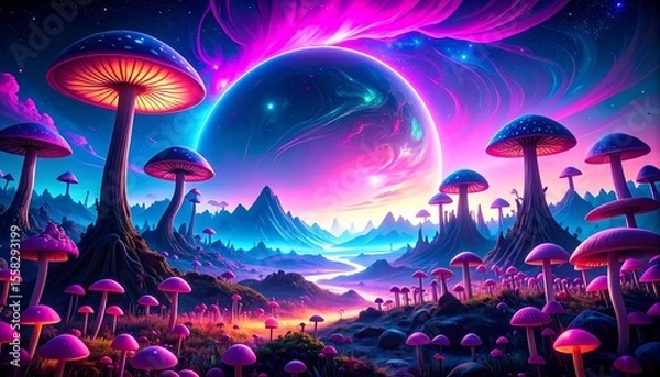 Fototapeta Psychedelic mushroom landscape