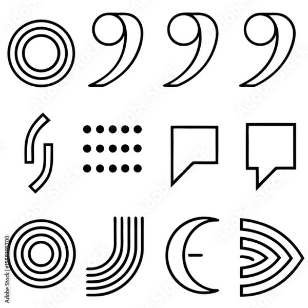 Fototapeta Bold Black Line Art Icons: Quotation Marks, Shapes, and Symbols Set