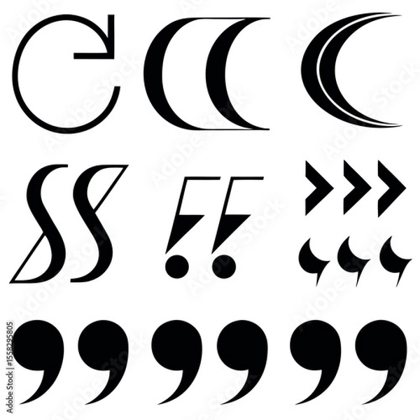 Fototapeta Bold Black Typography Symbols:  Curved, Straight, and Angled Quotation Marks