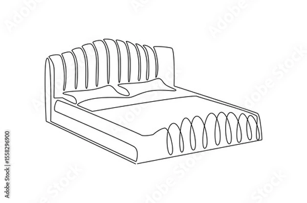 Obraz Continuous one line drawing of Bedroom with Bed Furniture. Single line drawing illustration of Cozy bedroom interior. Simple House concept vector art. Doodle line illustration.