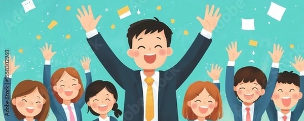 Fototapeta Great job! The boss encourages the staff for doing a very good job, Generative AI