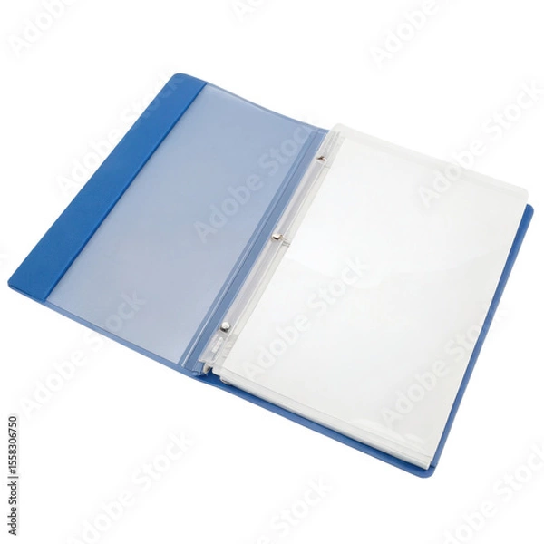 Fototapeta A blue binder with clear pockets for storing documents and papers.