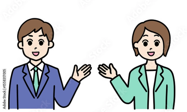 Fototapeta ご案内をするビジネスマン男女
