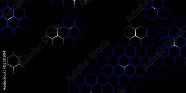 Fototapeta Hexagonal cyberspace blue background. Hexagon grid tech pattern.