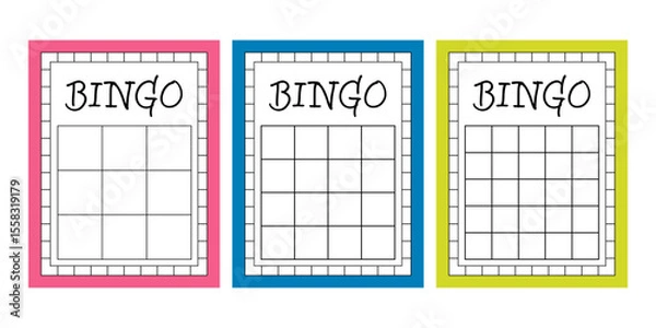 Fototapeta Blank bingo game cards without numbers. Empty lotto ticket templates for gambling and casino themes. Vector set of clean keno betting sheets for entertainment, party games and lucky draws.