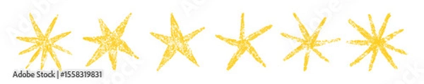Obraz Crayon star drawing. Doodle chalk star symbol. Hand drawn childish pastel design element. Crayon texture shine. Pencil sketch twinkle icon. Vector illustration on white background.
