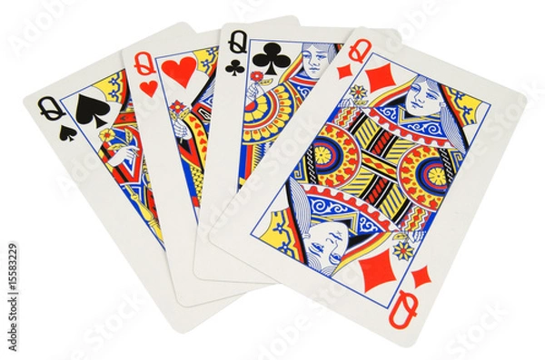Fototapeta four queen playing cards isolated on white background