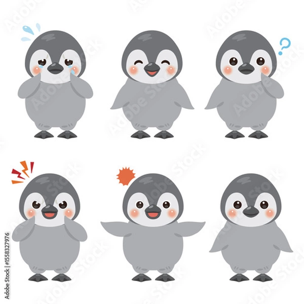 Fototapeta 赤ちゃんペンギンのキャラクターイラスト　表情セット