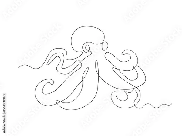 Obraz abstract octopus, continuous single one line art hand drawing sketch, logo