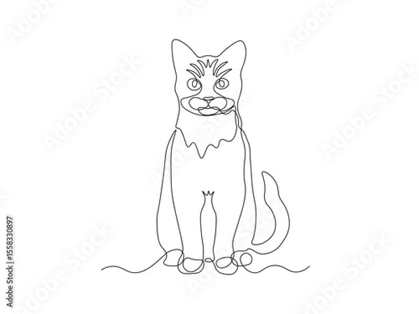 Obraz An abstract cat is sitting, continuous single one line art hand drawing sketch logo