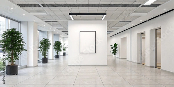 Fototapeta An Office Hall Interior Featuring a Mock-Up Poster for Future Customization